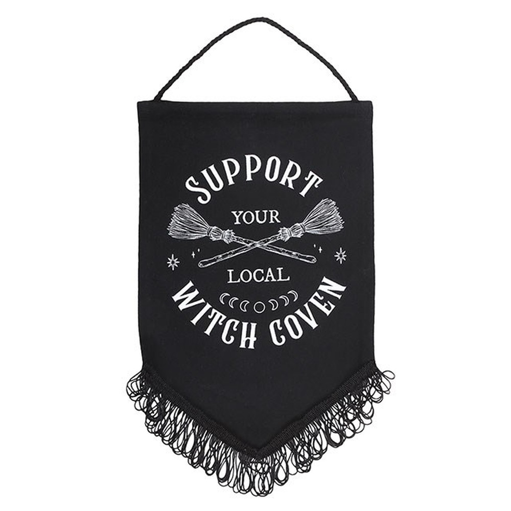 Something Different - Support Your Local Witch Coven Hanging Fabric Banner Poster - Schwarz